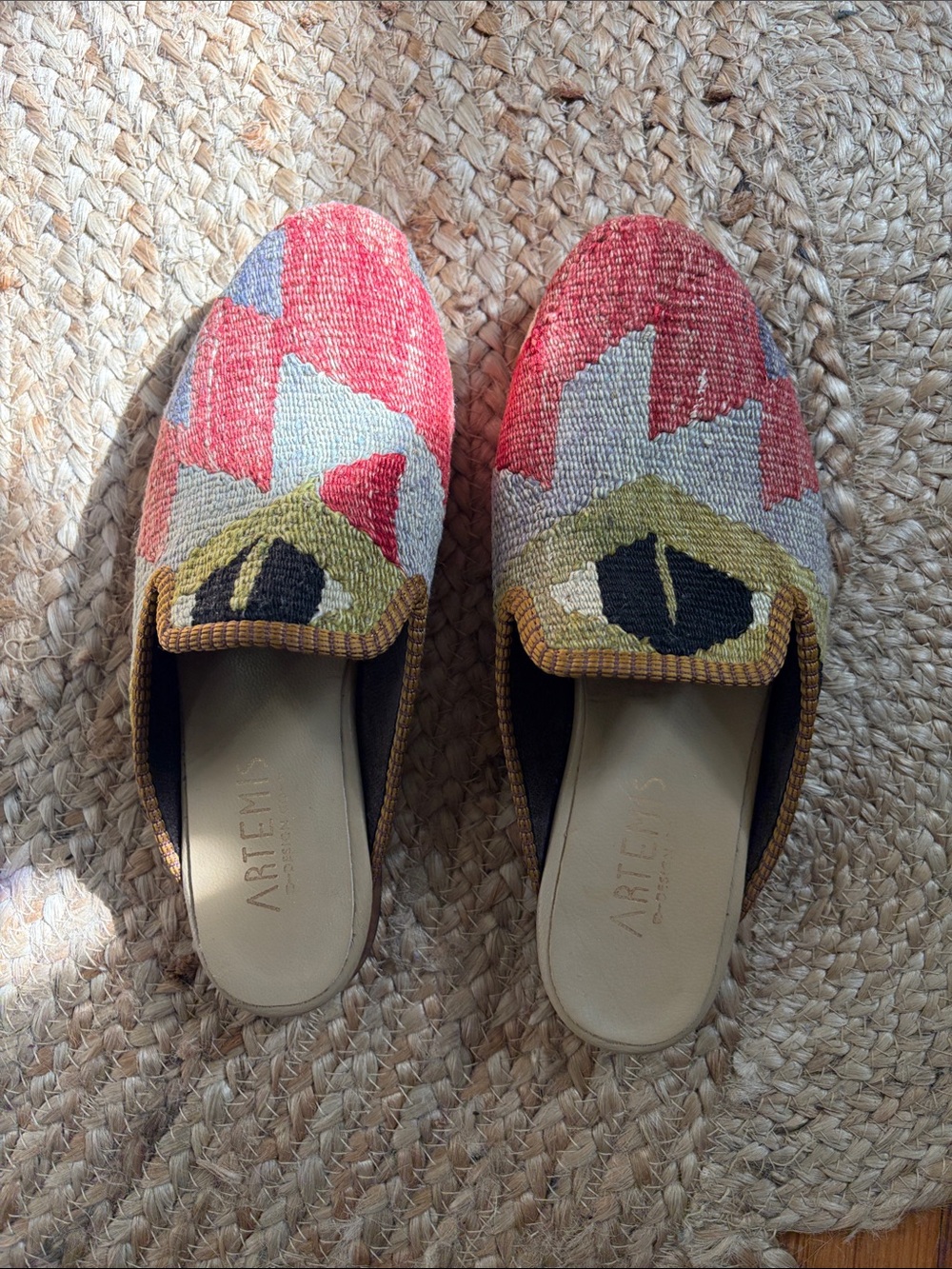 Artemis Design Co. Multicolor Woven Slip-On Mules - Red, Yellow, Black